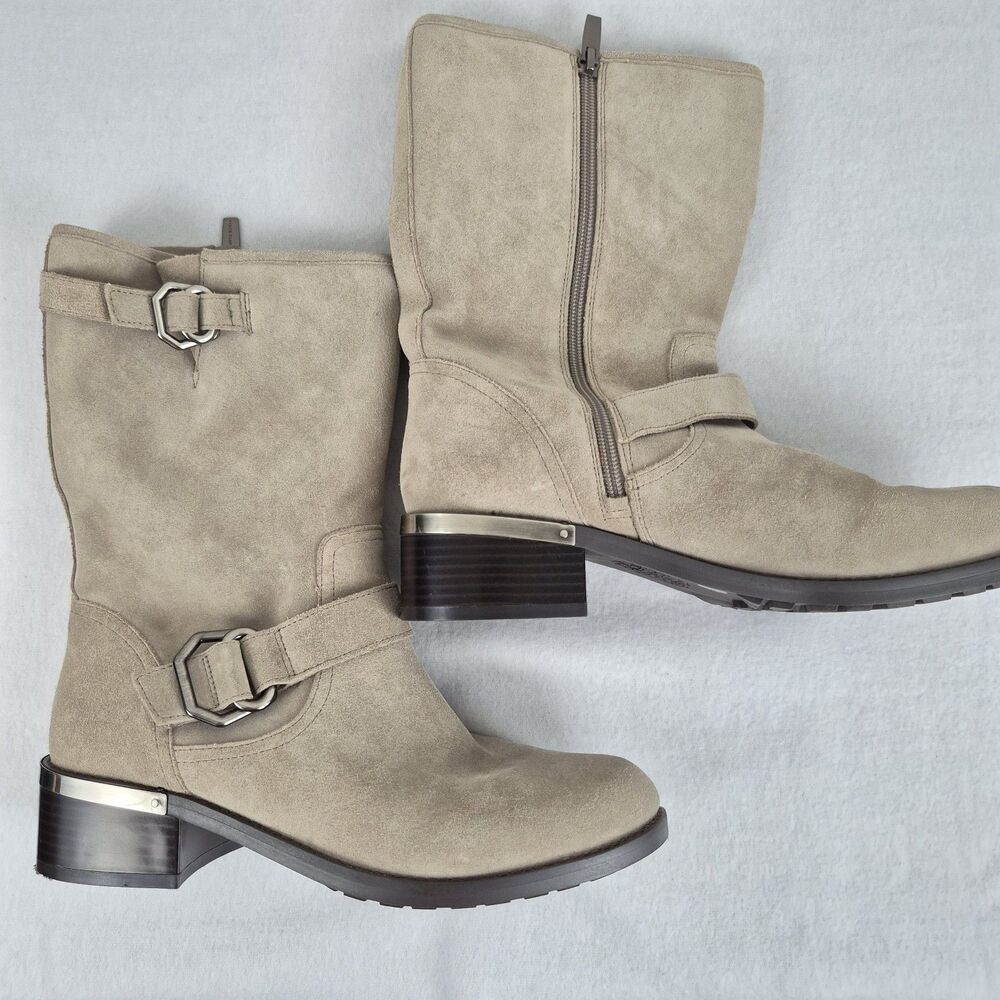 Vince Camuto Windy Mid Calf Suede Moto Boot Taupe Brown Women's sz 9